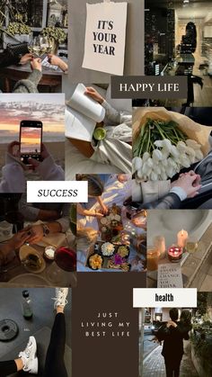 a collage of photos with the words it's your year happy life