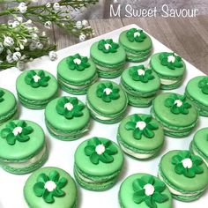 there are many green cupcakes with shamrock decorations on the top one is for st patrick's day