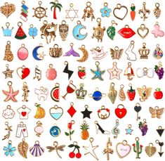 PRICES MAY VARY. QUANTITY - 110 pcs gold enamel charms, including flower, mermaid tail, star, moon, rabbit, strawberry, radish, butterfly, palm tree, crown, starfish and so on animal fruit charms. Enough quantity and designs to meet your different needs for DIY crafts. MATERIAL - Our jewelry making charms are made from zinc alloy, plated with gold color and colorful enamel, very shiny, non-fading, durable and no odors. A good choice for DIY lover. SIZE - Appr. 0.32" - 1.06" (8 - 27 mm). Actual s Tail Star, Butterfly Palm, Rabbit Strawberry, Flower Mermaid, Tree Crown, Charms For Jewelry Making, Pendants Necklace, Bracelet Charms, Jewelry Making Charms