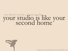 a person doing a handstand with the words you know you're a dancer when your studio is like your second home