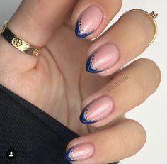 Cool French Manicure, Navy French Tips, Long Nail Art Designs, Blue Gold Nails, Y2k Nail Art, French Manicure Ideas, Y2k Nail, Long Nail Art