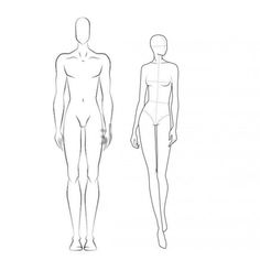 a line drawing of a male and female mannequins