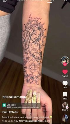 Cross And Rosery Tattoos, Virgen Mary Tattoo For Women Sleeve, Tattoo Ideas Virgin Mary, Angel Half Sleeve Tattoo For Women, Virgin Mary And San Judas Tattoo, Virgin Mary With Rosary Tattoo, Virgin Mary Arm Tattoo, Virgin Mary Drawing Tattoo, La Virgencita Tattoo