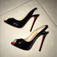 You Know This Brand Runs Small. I'm A True "6" But Brand Size Is 37. Gorgeous Timeless Piece! Black Patent Leather Heels With Red Sole, Designer Patent Leather Heels With Red Sole, Luxury Black Heels With Red Sole, Black Open Toe Heels With Red Sole, Black Open Heel Heels With Red Sole, Black Heels With Red Sole And Almond Toe, Black Almond Toe Heels With Red Sole, Red Sole, Louboutin Shoes