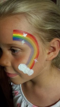 Simple One Stroke Rainbow Face Paint Kids Face Painting Easy, Rainbow Face Paint, Face Painting Ideas, Girl Face Painting, Painting Birthday Party, Rainbow Face, Painting Birthday