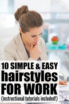 Late Hairstyles, Simple Easy Hairstyles, Hairstyles For Medium Length Hair Tutorial, Work Updo, Running Late Hairstyles, Hairstyles For Work, Easy Work Hairstyles, Office Hairstyles, Easy Hairstyles Quick