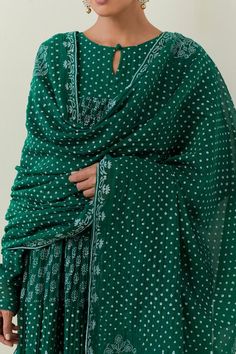 Green anarkali with dot and floral block printed alternate tiered panels. Comes with churidar and dupatta. - Aza Fashions Floral Print Anarkali, Floral Anarkali, Green Anarkali, Anarkali Churidar, Green Dot, Women Kurta, Churidar, Green Light, Set For Women