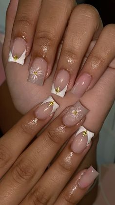 #nails #nailinspo💅🏻 French Tip Nails With One Finger Design, Winter Basic Nails, Charmed Out Nails, Cute French Tip Nails Designs Short, Hard Nails Short, Nails 2024 French Tip, Nail Inspo Coffin Short, Short Nails Charms, Short Baddie Nail Ideas