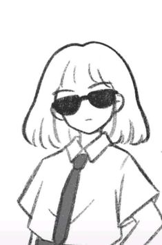 a drawing of a woman wearing sunglasses and a tie with her hands in her pockets