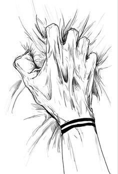 a black and white drawing of a hand holding something