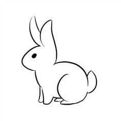 a black and white drawing of a rabbit sitting on the ground with its head turned to the side