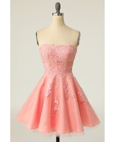 Best 11% off now! Buy beautiful appliques pink strapless short homecoming dress at wholesale price online. Free shipping and pro custom service since 2009. Pink Strapless Dress For Prom Party, Pink Strapless Bridesmaid Dress For Prom, Pink Strapless Bridesmaid Dress For Prom Season, Pink Strapless Mini Dress For Homecoming, Pink Strapless Dress For Bridesmaid During Prom Season, Pink Strapless Ball Gown For Prom, Pink Strapless Dress With Sweetheart Neckline For Homecoming, Pink Strapless Dress For Homecoming And Prom, Pink Strapless Dress For Homecoming Prom Season