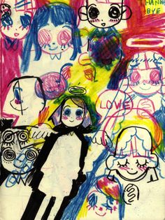 a child's drawing with many different faces