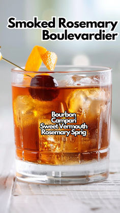 Smoked Rosemary Boulevardier Rosemary Bourbon Cocktail, Bourbon Cocktail