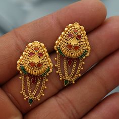 Discover the allure of Handmade Gold Jewelry at https://morvijewels.etsy.com/   Get a dazzling 25% off on all our 22k and 18k gold pieces. Don't miss out on this limited-time offer. Shop now and embrace the radiance of gold! Beautiful yellow gold earrings jewelry from India, Best Wedding Handmade Jewelry for gift Metal- Yellow Gold Gold Purity- 22kt yellow Gold Weight - 6.55 grams approx Full Length - 3.2 cm approx Full Width - 1.8 cm approx the earrings come with normal backs, if yo want real g 3 Grams Gold Earrings Indian, 22k Gold Earrings, Gold Mangalsutra, Gold Earrings For Women, Handmade Gold Jewellery, Indian Earrings, Gold Earrings Designs, Yellow Gold Earring, Handmade Gold