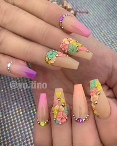 Colorful Nail, Nice Nails, Summer Acrylic Nails, Uñas Acrilicas, 3d Nail, Fabulous Nails, Coffin Nails Designs, Fire Nails