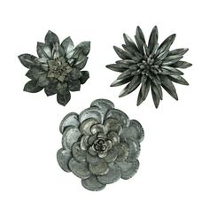 Embrace rustic elegance with this exquisite set of three wall-hanging flower sculptures, meticulously crafted from galvanized metal. Their detailed design exudes an aged charm, adding character to any space, indoors or outdoors. Ranging in size from approximately 8.5 to 10 inches long, 8.5 to 10 inches high, and 1.75 to 3 inches wide, these sculptures promise a diverse and captivating display. Each piece comes equipped with built-in hangers, facilitating effortless mounting with a single screw o Metal Flower Wall, Metal Flower Wall Decor, Skull Statue, Hanging Home Decor, Flower Sculptures, Hanging Flower Wall, Accent Wall Decor, Metal Flower, Galvanized Metal