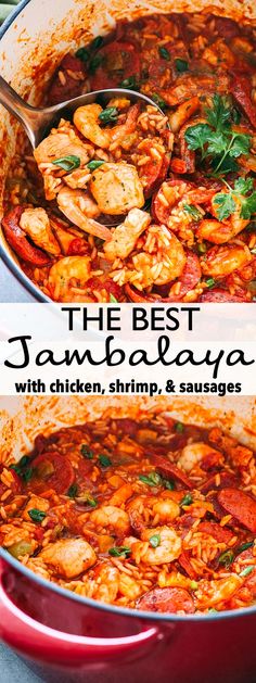 the best jambaata with chicken, shrimp and sausages in a red pot