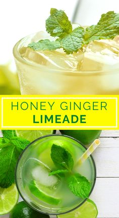 honey ginger limeade in a glass with mint garnish