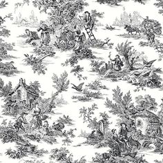 Campagne Toile Wallpaper in Black and White by Ashford House for York Wallcoverings Wallpaper Boulevard, Transitional Wallpaper, Toile Wallpaper, York Wallpaper, Toile Fabric, White Books, York Wallcoverings, Black And White Wallpaper, Burke Decor