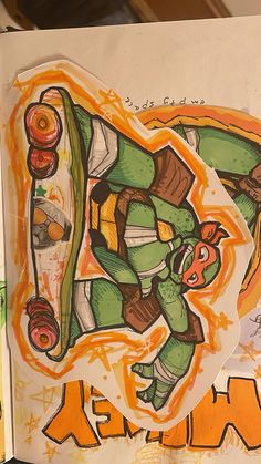 Ninja Turtles Mikey, Turtle Ninja Drawing, Tmnt Drawings Easy, Tmnt Paper Craft, Michaelangelo Tmnt, Easy Little Drawings, Teenage Ninja Turtles Drawing, Tmnt Drawings, Mikey 2012 Tmnt