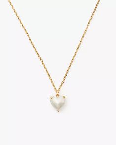 My Love June Heart Pendant | Kate Spade New York Heart Necklace With Pearl Chain For Gift, Dainty Heart Necklace With Pearl Chain, Elegant Metal Charm Necklace With Heart Charm, Valentine's Day Metal Necklace With Pearl Chain, Elegant Metal Heart Charm Necklace, Elegant Heart-shaped Pearl Pendant Charm Necklace, Kate Spade White Jewelry For Anniversary, Elegant Kate Spade Metal Jewelry, Heart Pendant Pearl Necklace For Valentine's Day