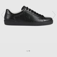 Gucci Men’s Ace Size 7 Classic Gucci Sneakers With Embossed Logo, Gucci Leather Sneakers With Leather Sole, Classic Gucci Sneakers, Luxury Black Sneakers With Embossed Logo, Gucci Black Sneakers With Contrast Sole, Gucci Black Leather Sneakers, Designer Black Gucci Sneakers, Gucci Designer Sneakers For Formal Occasions, Gucci Designer Formal Sneakers