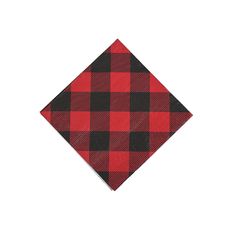 a red and black checkered napkin on a white background