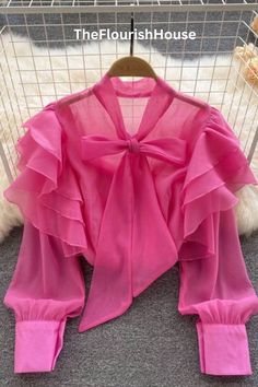 Glam Sexy Sheer Top - TheFlourishHouse Women Ruffle Blouse, Barbie Vibes, Cute Bow, Ruffle Top, Casual Top, Chiffon Top