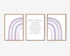 three pink and white wall art prints with the words, you are like rainbows