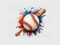 a baseball and bat with paint splatters on it