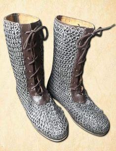 Medieval Leather Chain mail Shoes-9 mm Flat Ring All Ring Dome Riveted Leather chain mail shoes 9 mm 18 gauge flat ring with washer dome riveted Description Material : 100% Natural leather and Mild steel chain mail Shoes size :7.8. 9 ,10 ,11.12 Ring size: 9 mm 18 gauge mild steel chain mail shoes Finish: Oiled and Black Please Note: We do not Ship any parcel on this code APO / FPO Military Addresses, Po Box address as our Courier partners do not book international parcels on these addresses. Ple Medieval Chainmail, Medieval Boots, Medieval Shoes, Flat Ring, Leather Boot Shoes, Mild Steel, Chain Mail, Boy Shoes, Leather Chain