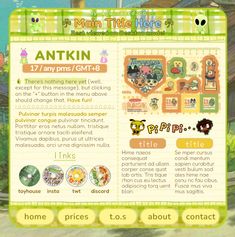 an image of the website page for animal crossing