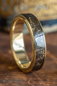 stargazer-mens-gold-meteorite-wedding-band-stargazer-rustic-and-main-10k-14k-18k Unique Gold Wedding Bands, Night Sky Full Of Stars, Meteorite Wedding Rings, Recycled Gold Ring, Meteorite Wedding Band, Mens Wedding Bands Unique, Mens Gold Wedding Band, 10k Gold Ring, Meteorite Ring