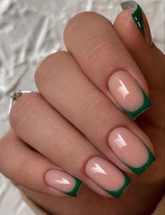 Emerald French Tip Nails Square, Emerald Nails, Short Acrylic, Cute Gel Nails