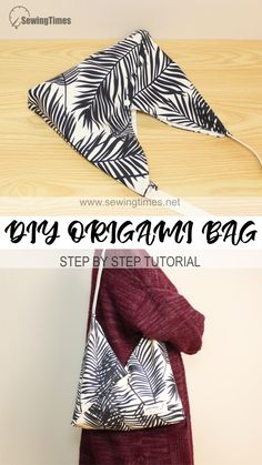 an origami bag made out of fabric with the words step by step instructions