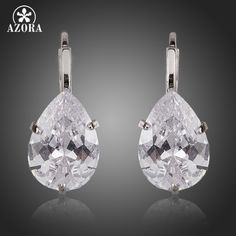 AZORA Brand Design Pear Cut Clear Cubic Zirconia Water Drop Earrings TE0158,#Pear#Cut#Clear Water Drop Earrings, Simply Dress, Wedding Earrings Drop, Cut Earrings, Cubic Zirconia Jewelry, Classic Style Women, Pretty Style, Water Drop, Pear Cut