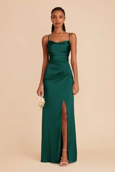 Lydia Emerald Cowl Neck Matte Satin Bridesmaid Dress | Birdy Grey Cowl Neck Bridesmaid Dress, Emerald Bridesmaid Dress, Emerald Bridesmaid, Modern Mermaid, Prom Dress Inspo, Emerald Bridesmaid Dresses, Emerald Dresses, Birdy Grey, Emerald Green Dresses