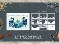 paper cut art templates with tropical scenes and palm trees