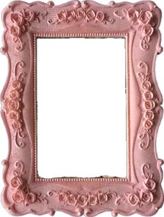 an ornate pink frame with roses on the edges and bottom, is shown against a white background