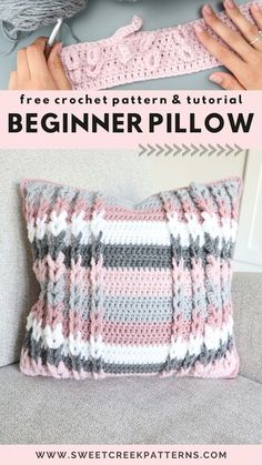 a crocheted pillow with text overlay that says, free crochet pattern and