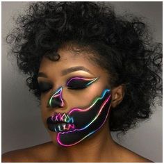 Neon Skeleton, Neon Face Paint, Abstract Makeup, Makeup Clown, Makeup Zombie, Fantasy Make-up