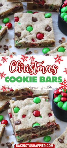 christmas cookie bars with m & m candy on top and the words, christmas cookies