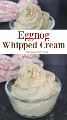 eggnog whipped cream in a glass bowl