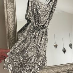 Nwot Sequins Dress- Tie Back. Fully Lined Let Me Know If You Have Any Questions Dark Silver Sparkly Dress, Silver Sequin Dress Short With Tights, Dresses Sequin, Sequins Dress, Tie Dress, Free People Dresses, Free People Dress, Tie Backs, Tie Back