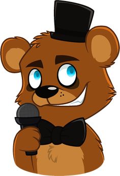 a brown bear wearing a top hat and holding a microphone in its paws with blue eyes