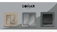 three different types of light switches and one is black, white, and grey with the word sonar on it