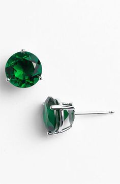 Love these! That color! Classic Round Diamond Earrings For May Birthstone, May Birthstone Earrings With Prong Setting In Round Cut, May Birthstone Round Cut Earrings With Prong Setting, May Birthstone Diamond Earrings With Prong Setting, May Birthstone Earrings With Prong Setting, Diamond Earrings With Prong Setting For May Birthstone, Classic Brilliant Cut Emerald Earrings, Silver Prong-set Earrings For May Birthstone, Silver Earrings With Prong Setting For May Birthstone