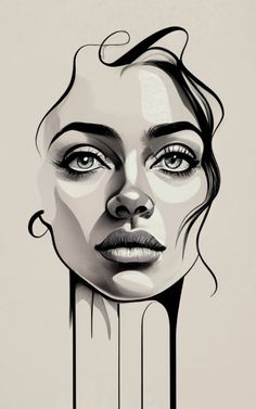 a drawing of a woman's face with black and white paint drips on it