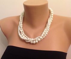 30 % Sale-Pearl Twisted Necklace Bridal Pearl by nalancavdar White Pearl Bridal Necklace For Bridal Shower, White Pearl Necklace For Bridal Shower, Elegant White Bridal Necklace For Bridal Shower, Bridal Pearl Necklace, Ivory Pearl, Elegant Chic, Bridal Pearls, Multi Strand Necklace, Bridesmaid Jewelry